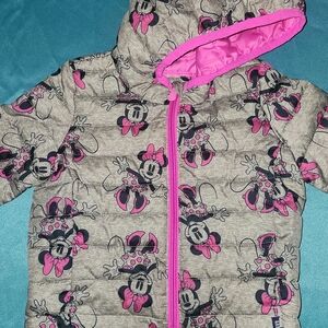 GAP Kids Gray and Pink Minnie Mouse Puffer Jacket
